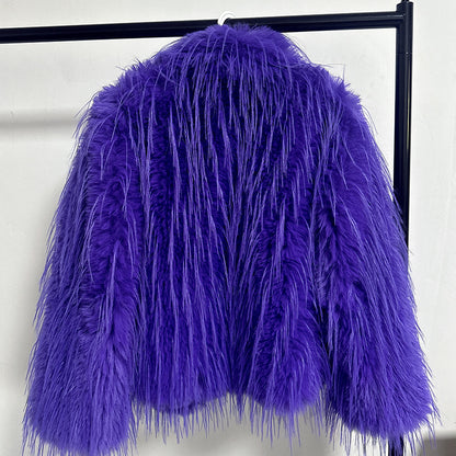 Dames Élégant Blazer en Fausses Fourrures avec Revers Large Chic und Stil