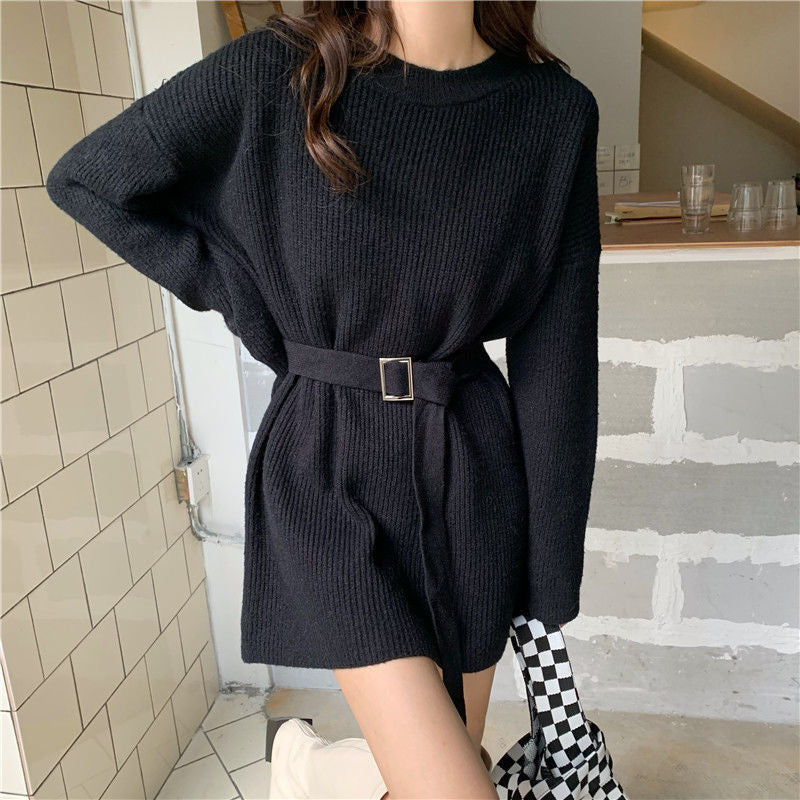 Robe en tricot pour femmes avec ceinture ajustée et motif côtelé moderne Chic und Stil