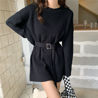 Robe en tricot pour femmes avec ceinture ajustée et motif côtelé moderne Chic und Stil
