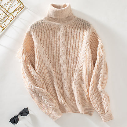 Pull en tricot pour femmes avec col montant et motif en torsades Chic und Stil