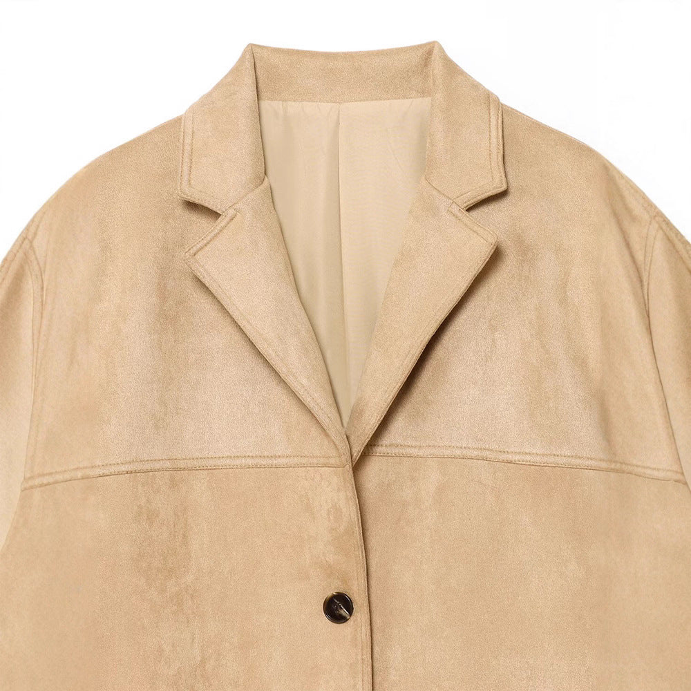 Dames élégant veste en daim avec col haut et poches pratiques Chic und Stil