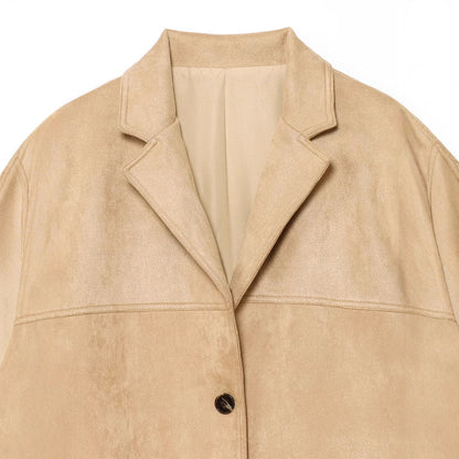 Dames élégant veste en daim avec col haut et poches pratiques Chic und Stil