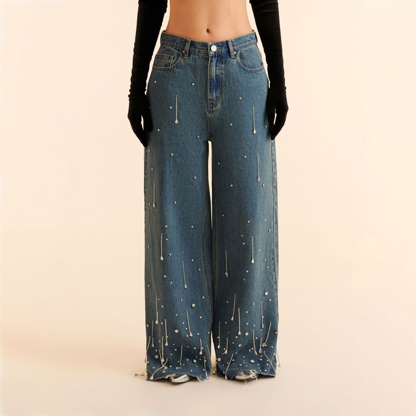 Dames Jeans ample avec des accents de perles scintillantes et un design décontracté Chic und Stil