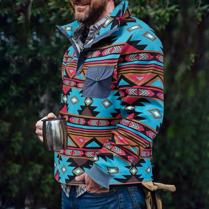 Veste pull pour hommes avec un design géométrique coloré et une poche poitrine pratique Chic und Stil