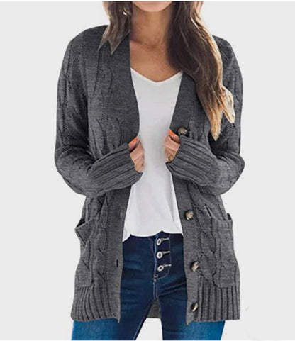 Dames Gros Tricot Cardigan avec design de tresses moderne et poches pratiques Chic und Stil
