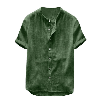 Blouse en lin décontractée pour femmes à manches courtes et col côtelé Chic und Stil