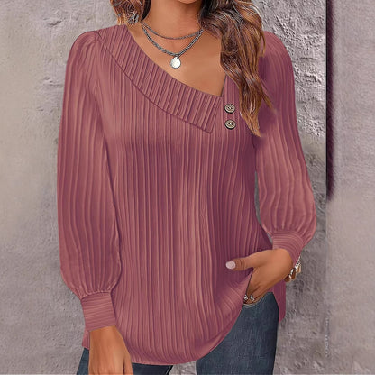 Dames Haut élégant et décontracté avec décolleté asymétrique et détails de boutons Chic und Stil
