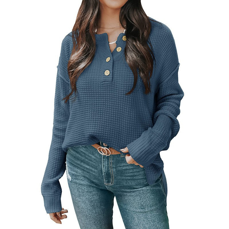Pull oversized décontracté pour femmes avec patte de boutons et matière texturée Chic und Stil