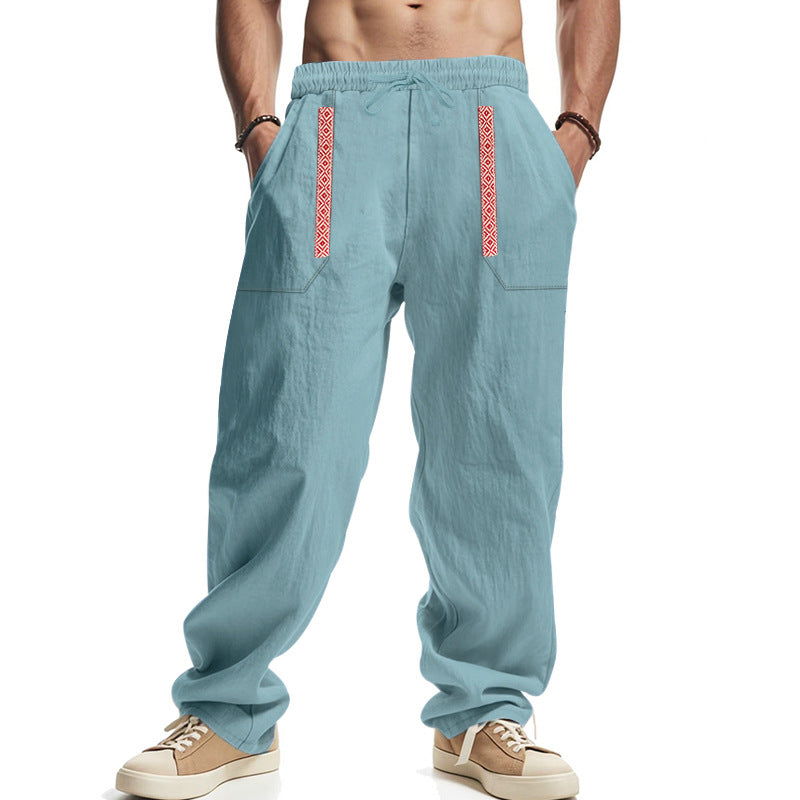 Casual linen cargo pants for men with practical side pockets and elastic waistband Chic and Style