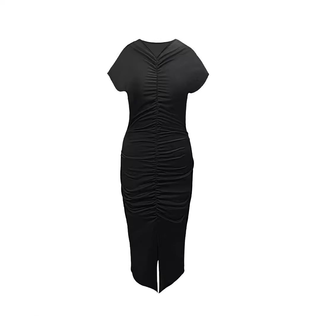 Dames Élégant Robe Midi avec Fente Latérale et Pliages Raffinés Chic und Stil