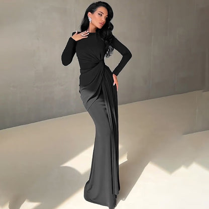 Dames Robe longue élégante avec fronces et col haut Chic und Stil