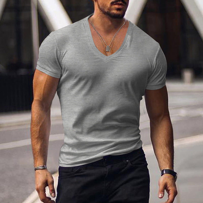 T-shirt pour hommes à col V en mélange de coton respirant Chic und Stil