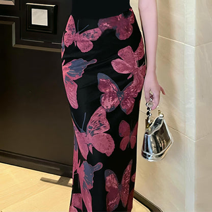 Jupe maxi à imprimé papillon flottant Chic und Stil pour femmes