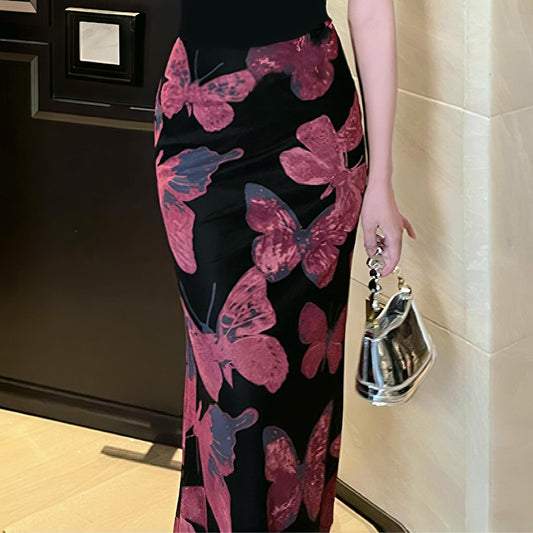 Jupe maxi à imprimé papillon flottant Chic und Stil pour femmes