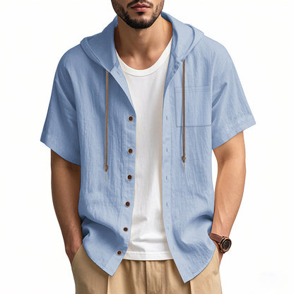 Chemise décontractée à manches courtes pour hommes avec capuche et patte de boutonnage Chic und Stil