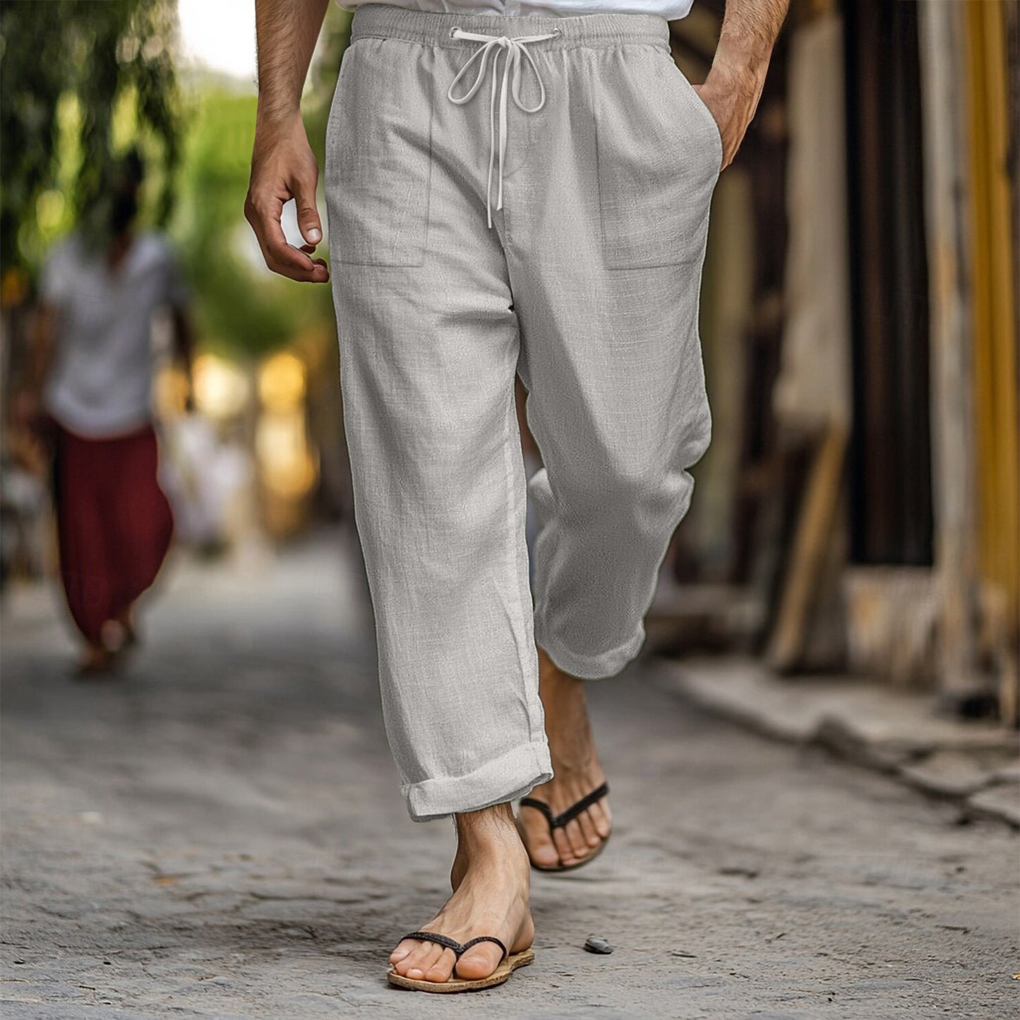 Casual and breathable linen pants for men with elastic waistband and practical side pockets Chic and Style