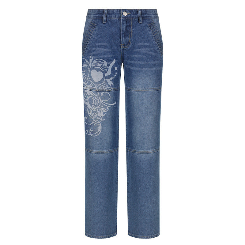 Loose denim pants for women with artistic print Chic and Style