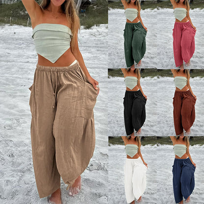 Casual harem pants for women with practical side pockets and loose fit Chic and Style