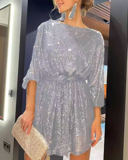 Robe mini scintillante pour femmes à manches longues et tissu brillant Chic und Stil