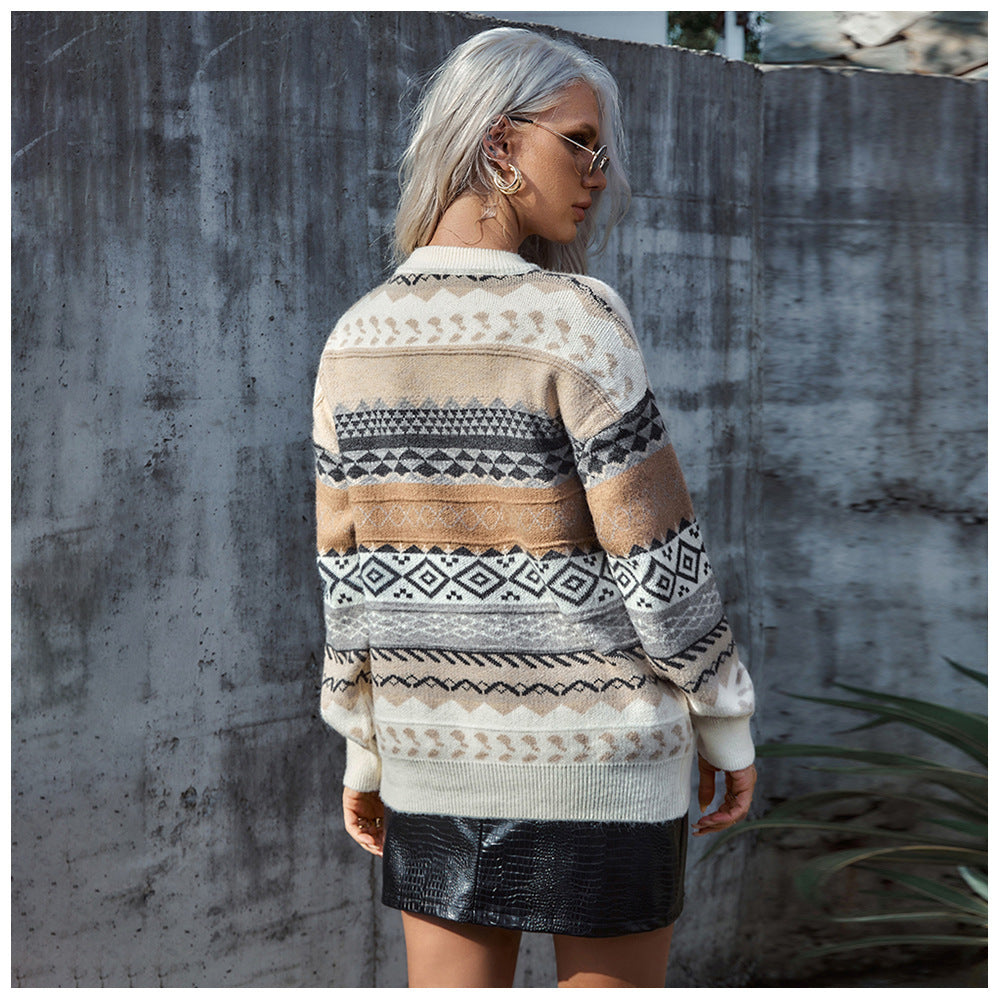 Pull en tricot pour femmes avec motif ethnique et coupe décontractée Chic und Still