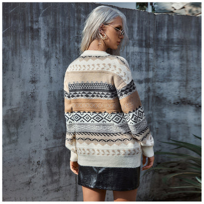 Pull en tricot pour femmes avec motif ethnique et coupe décontractée Chic und Still