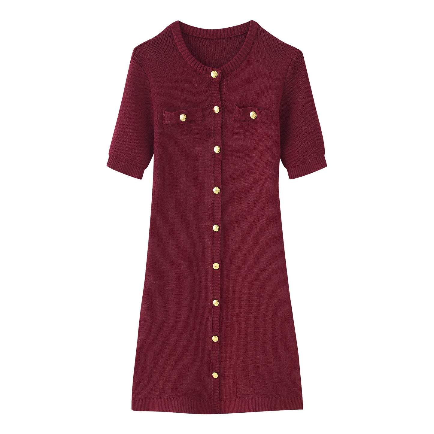 Robe en tricot pour femmes à manches courtes et patte de boutonnage Chic und Stil