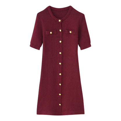 Robe en tricot pour femmes à manches courtes et patte de boutonnage Chic und Stil