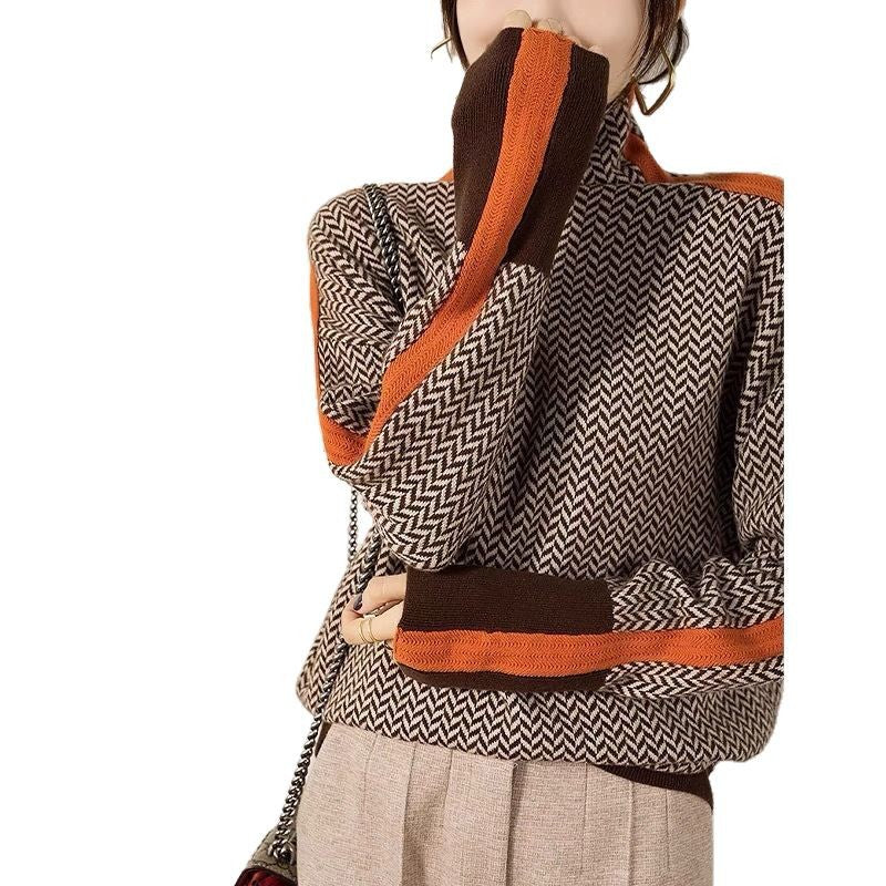 Femme Pull à col roulé de haute qualité avec motif en zigzag Chic und Stil
