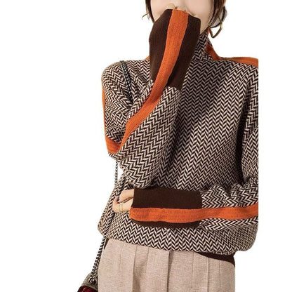Femme Pull à col roulé de haute qualité avec motif en zigzag Chic und Stil
