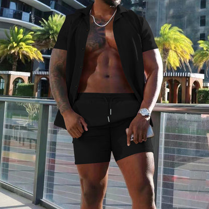 Homme décontracté ensemble chemise à manches courtes et shorts Chic und Stil