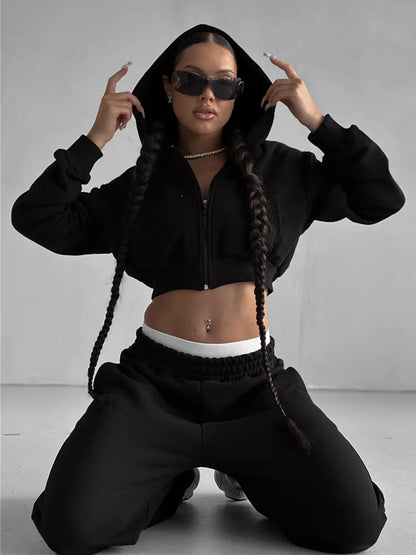 Women's modern Cropped Hoodie and wide jogger pants Set Chic and Style