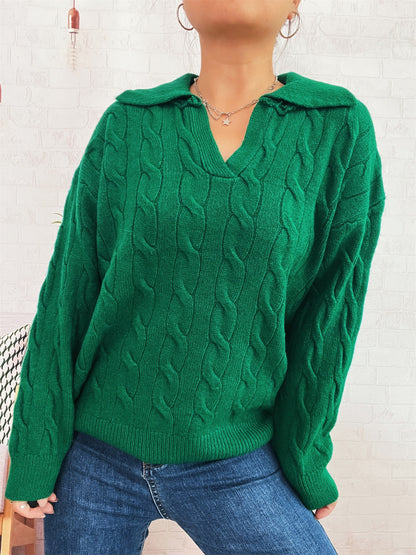 Pull en grosse maille pour femmes avec un design de tresses colorées et un col classique Chic und Stil