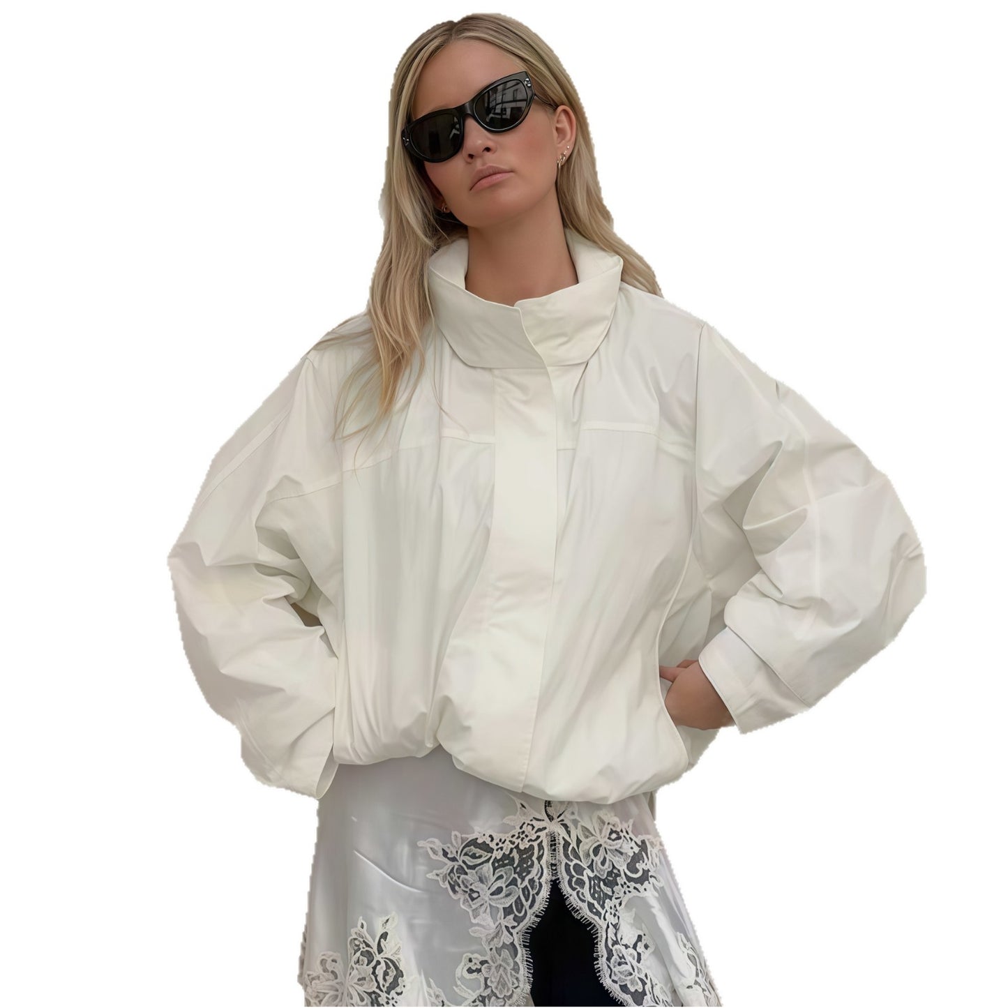 Functional oversized jacket for ladies with high collar and innovative design Chic and Style