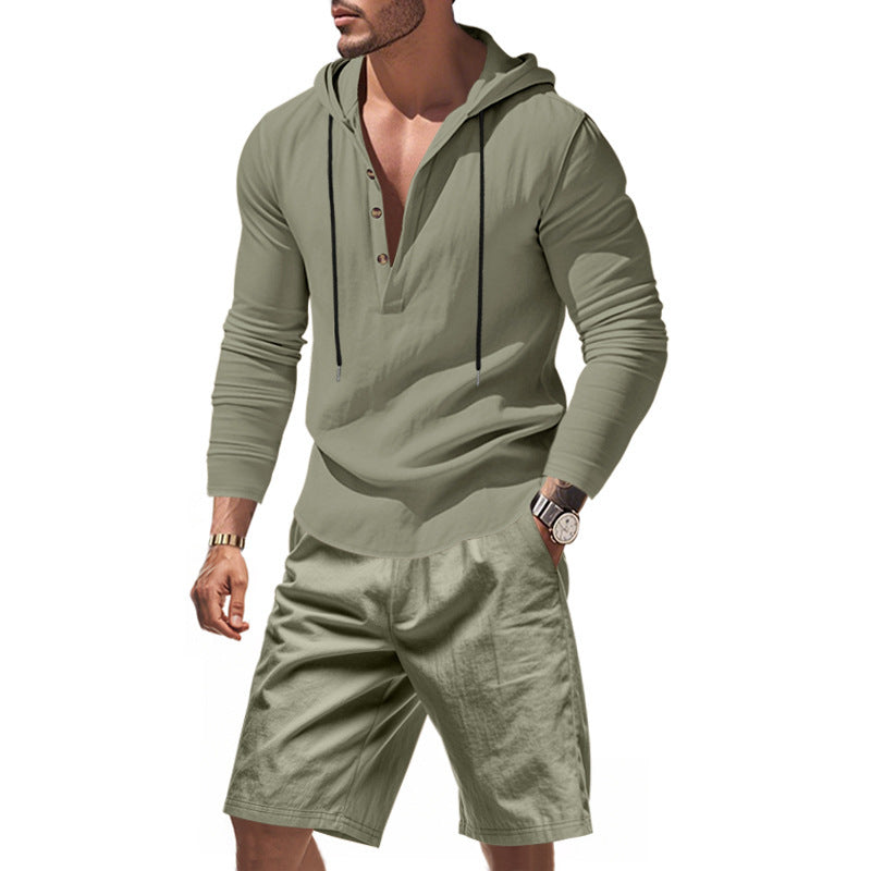 Homme t-shirt à capuche décontracté avec un design moderne à boutons et shorts confortables Chic und Stil