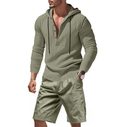 Homme t-shirt à capuche décontracté avec un design moderne à boutons et shorts confortables Chic und Stil