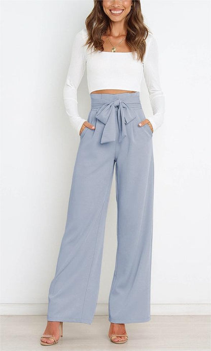 Elegant high-waisted pants for women with a tie belt and wide leg Chic and Style