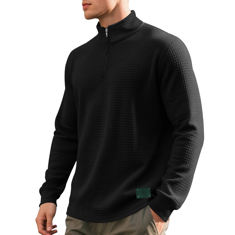 Fleece pullover for men, casual, with half-zip and textured design Chic and Style