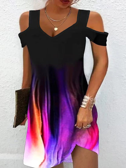 Dames Cold Shoulder Graphique Mini Robe Chic und Stil