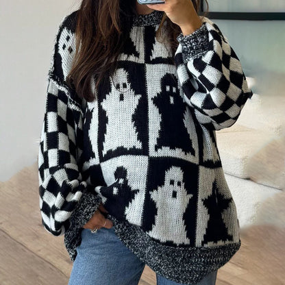 Pull en maille épaisse pour femmes avec un motif de fantôme moderne et une coupe décontractée Chic und Stil
