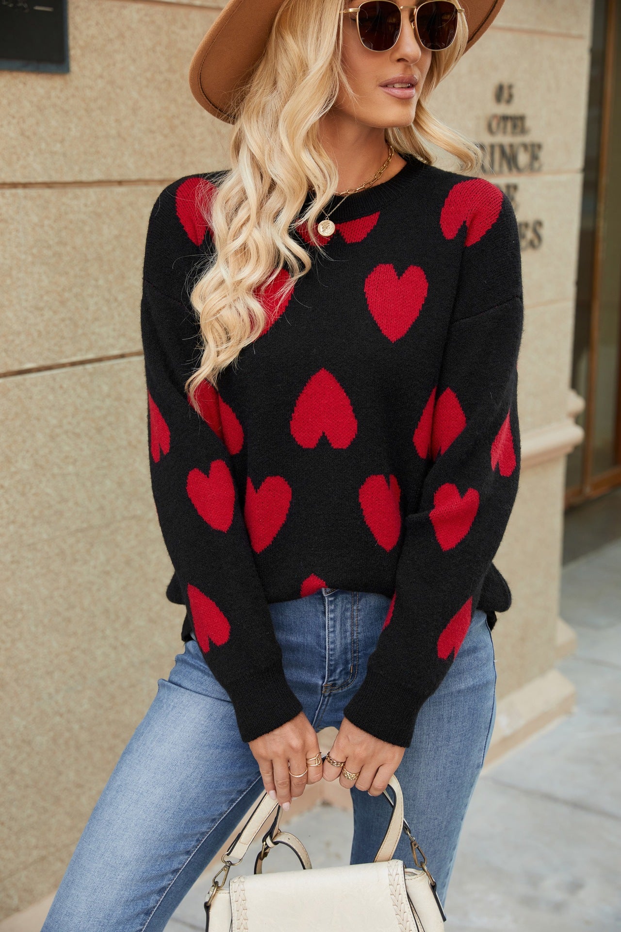 Pull décontracté pour femmes avec motif en cœur et coupe ample Chic und Stil