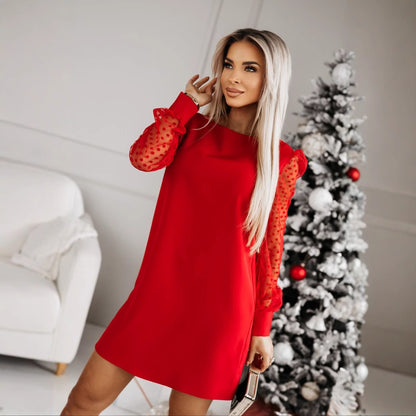 Robe shift élégante pour femmes avec des manches transparentes à pois Chic und Stil