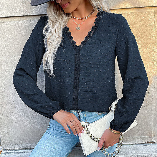 Blouse femme avec décolleté en V et dentelle élégante Chic und Stil