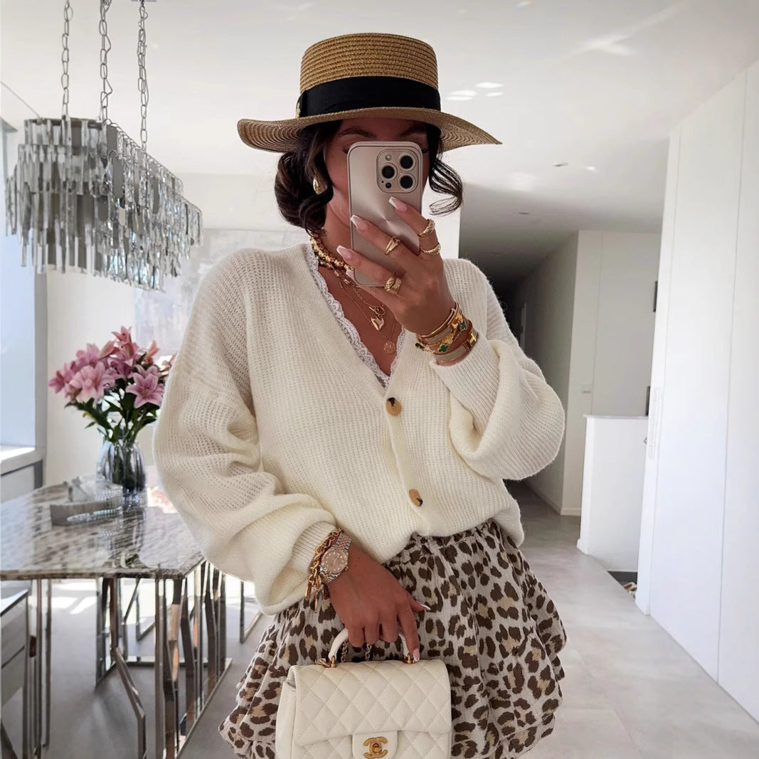 Dames cardigan avec des manches volumineuses et des boutons en bois de haute qualité Chic und Stil