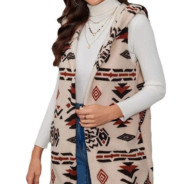 Dames Élégant et confortable gilet en peluche avec motif ethnique Chic und Stil