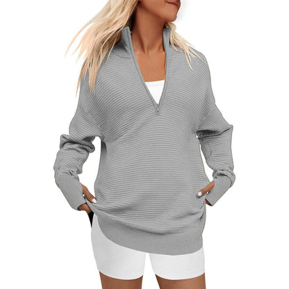 Dames pull zippé de haute qualité avec design texturé Chic und Stil