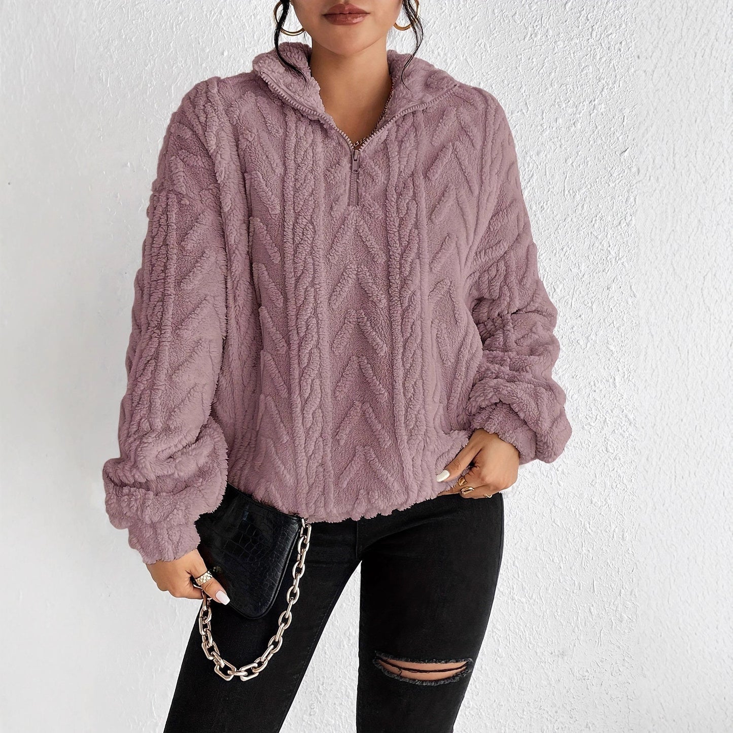 Pull en polaire surdimensionné à motif torsadé Chic und Stil