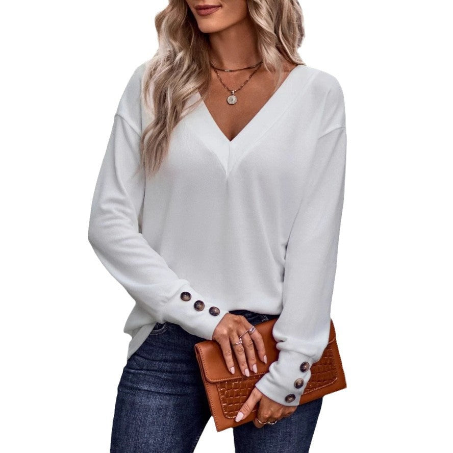 Pull-over à col en V pour femmes avec détails en bouton Chic und Stil