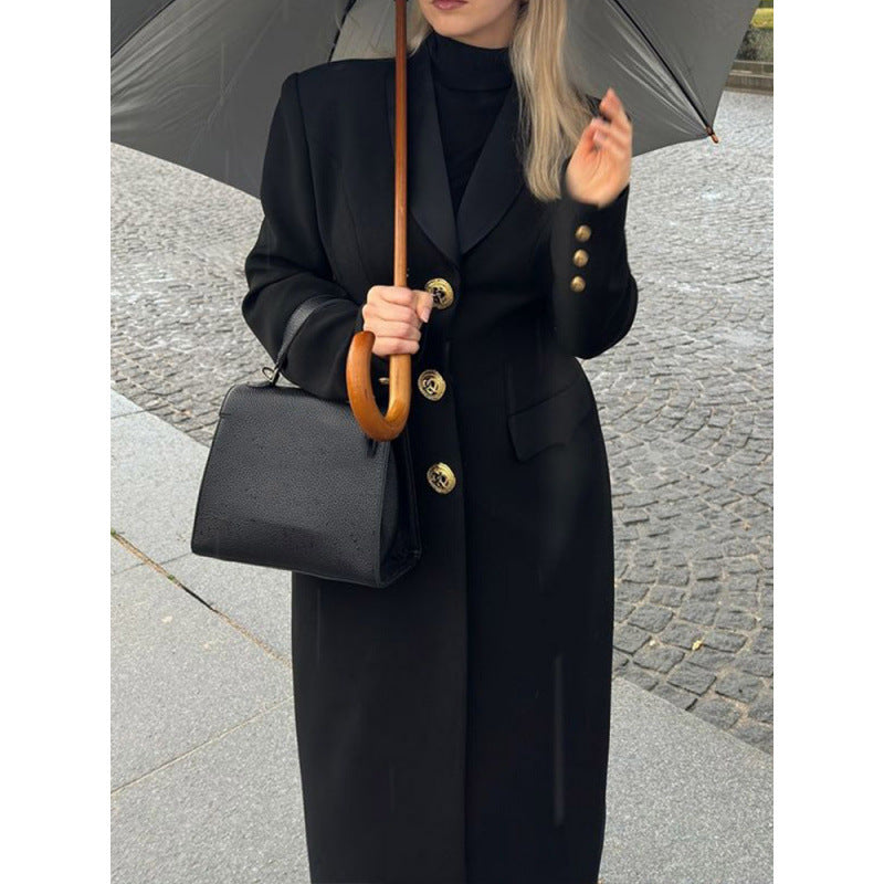 Dames élégant manteau maxi avec boutons décoratifs et poches pratiques Chic und Stil