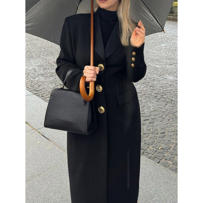 Dames élégant manteau maxi avec boutons décoratifs et poches pratiques Chic und Stil