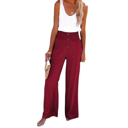 High-waisted wide-leg pants for women with decorative button detail and elastic waistband Chic und Stil